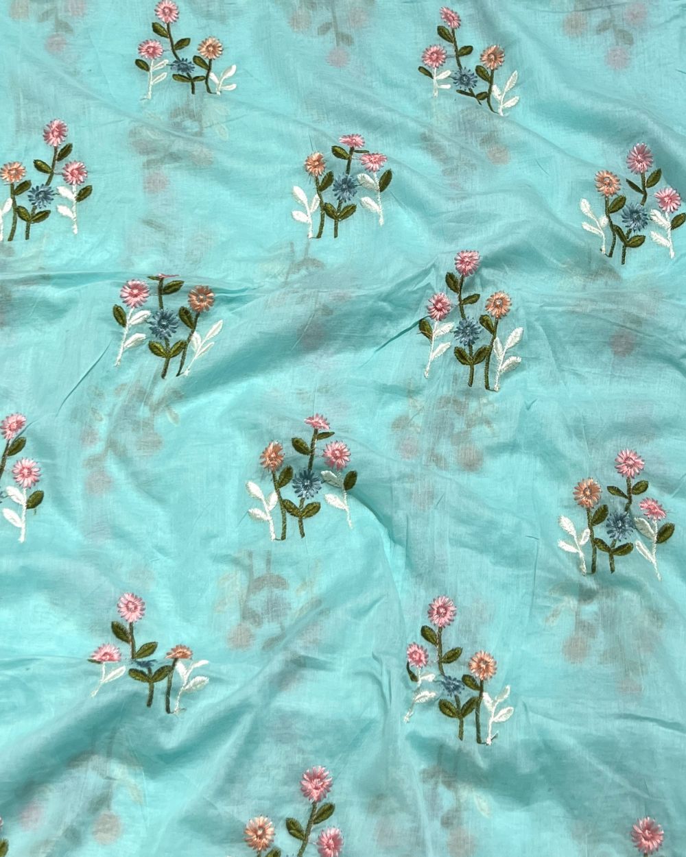 Mal Cotton with Thread Work Pastel Blue Colour 42 Inches Width