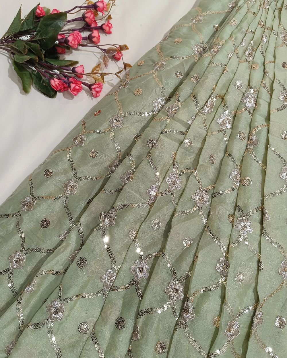 Premium Georgette Work Pista Colour 44 Inches Width