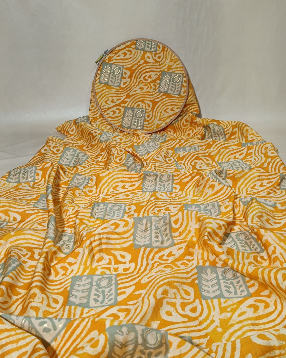 Printed Muslin (Foil) Mustard Yellow Colour 42 Inches Width