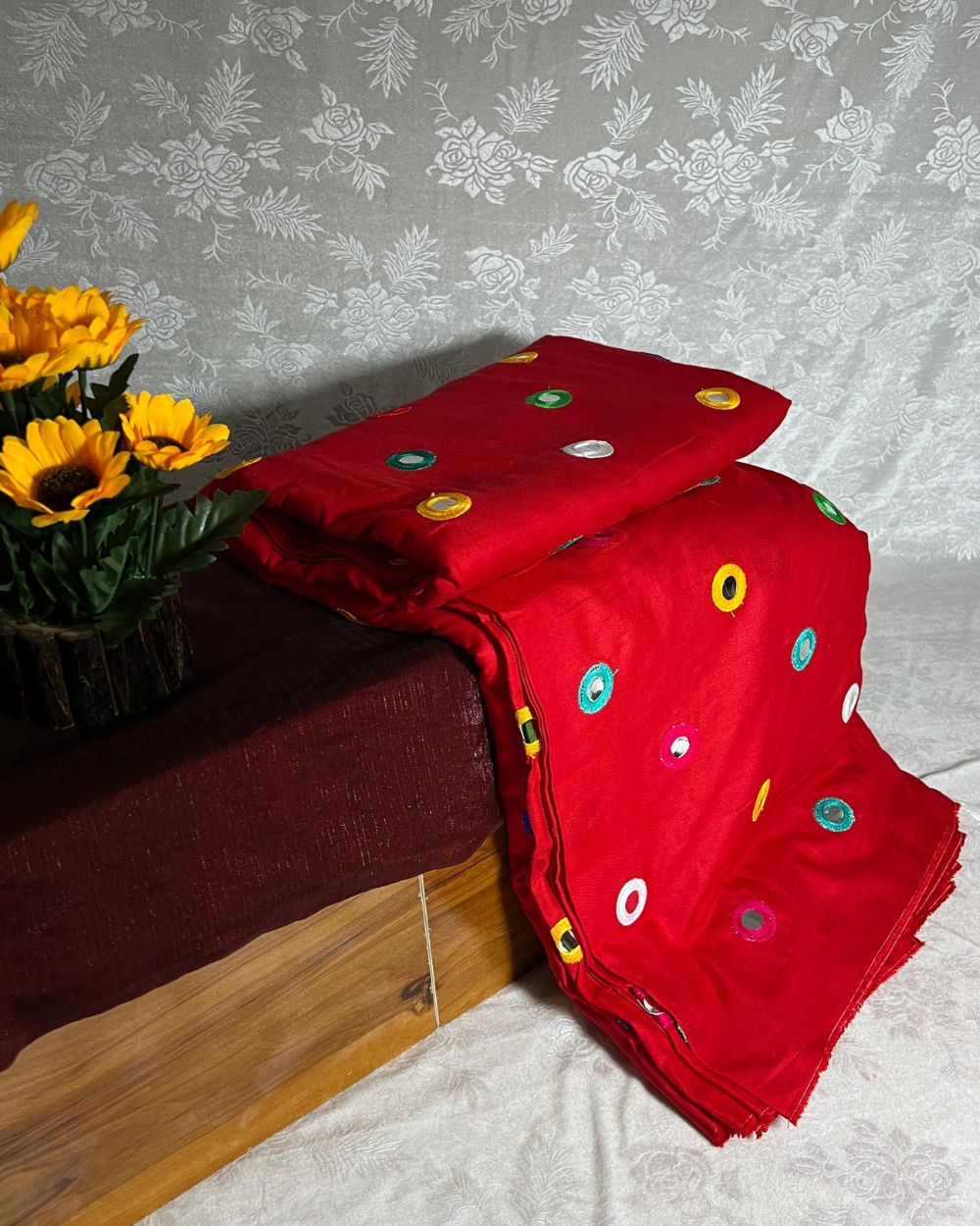 Rayon Gamthi(Rajasthani) Work Red (Multicolor) 44 Inches Width