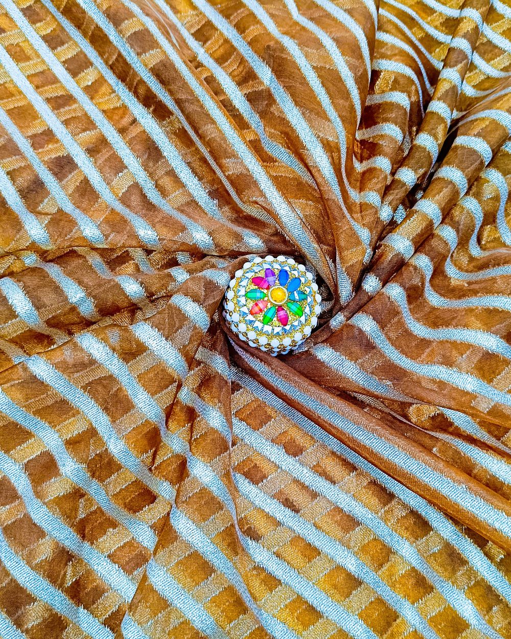 Organza Zari Work Brown Colour 47 Inches Width