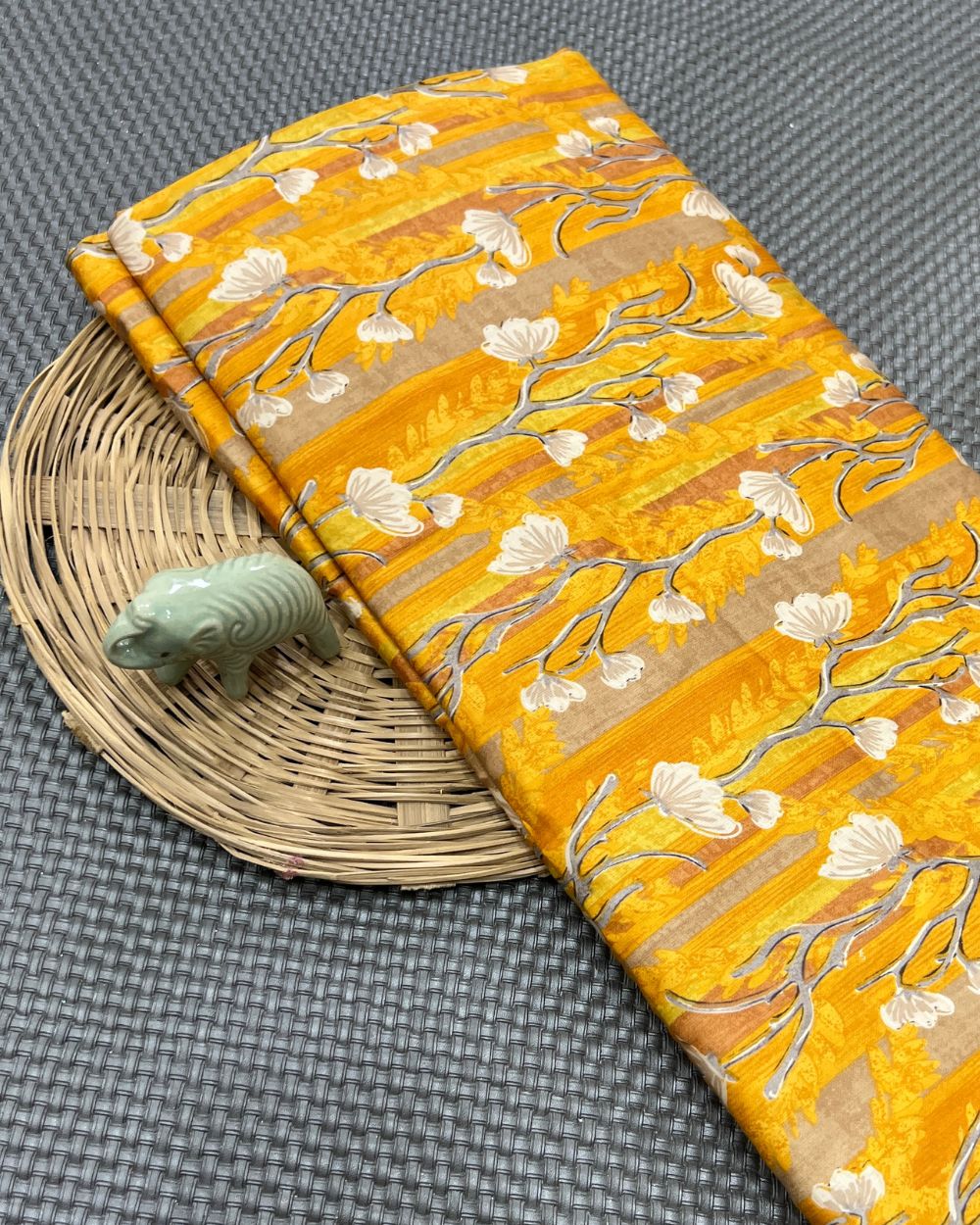 Printed Glazed Cotton Mango Yellow Colour 42 Inches Width