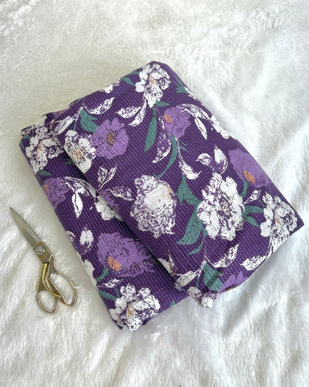 Printed Cotton Kantha Work Dark Purple Colour 42 Inches Width