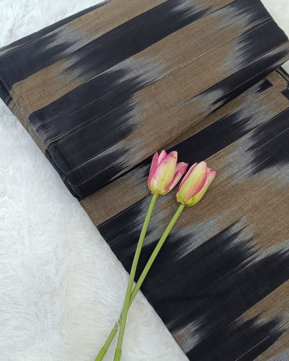 Woven Pure Cotton Ikat Black Colour 42 Inches Width