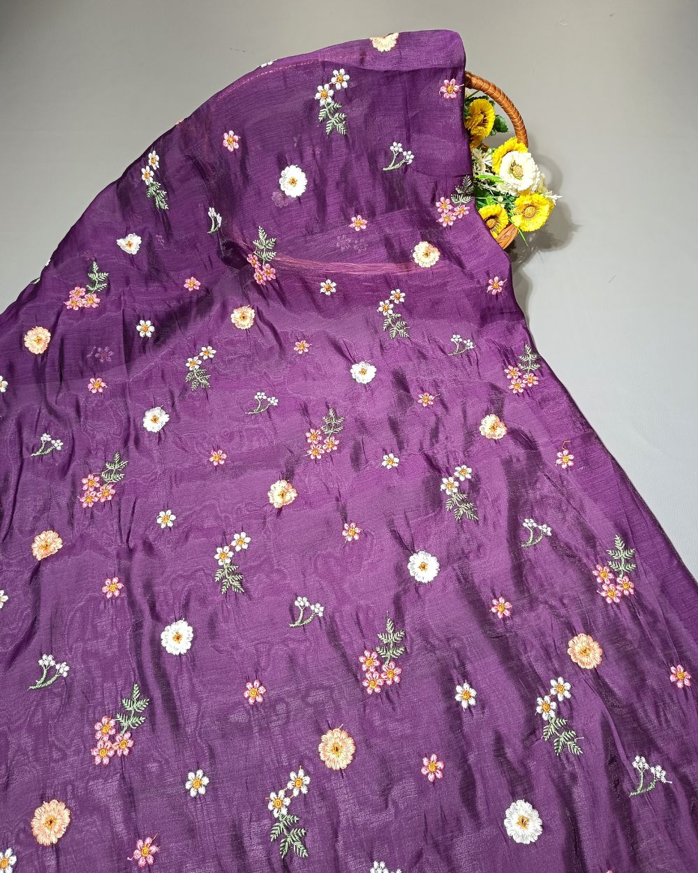 Chanderi Mal Cotton with Thread Work Wine Colour 43 Inches Width