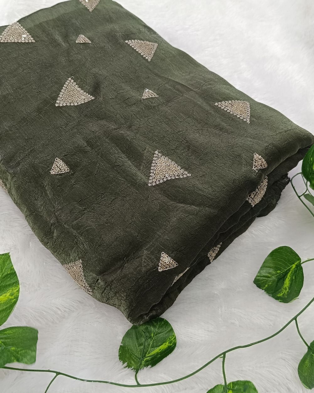 Space Silk Work Greyish Green Colour 45 Inches Width