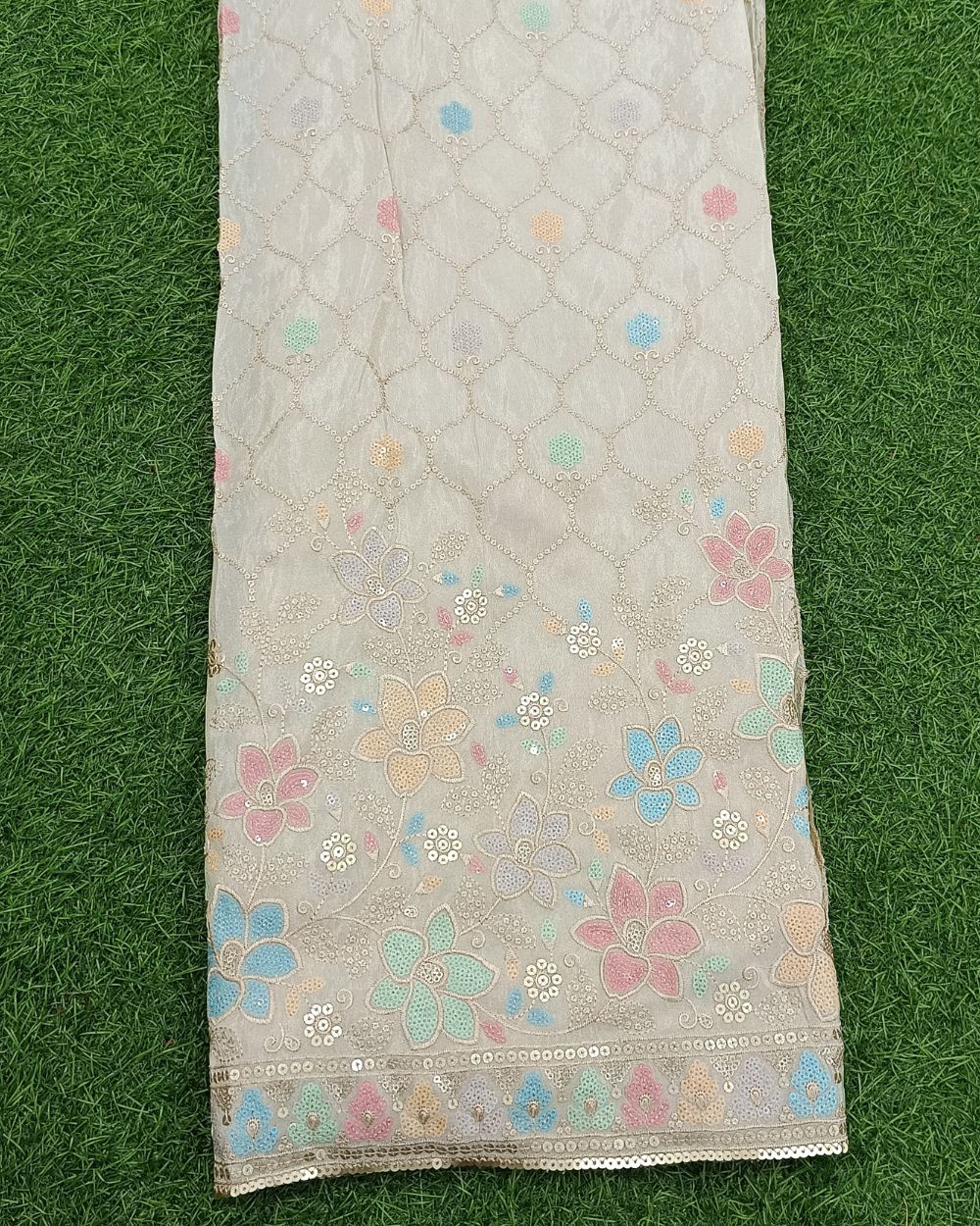 Dyeable Cosmos Work Golden Colour 42 Inches Width