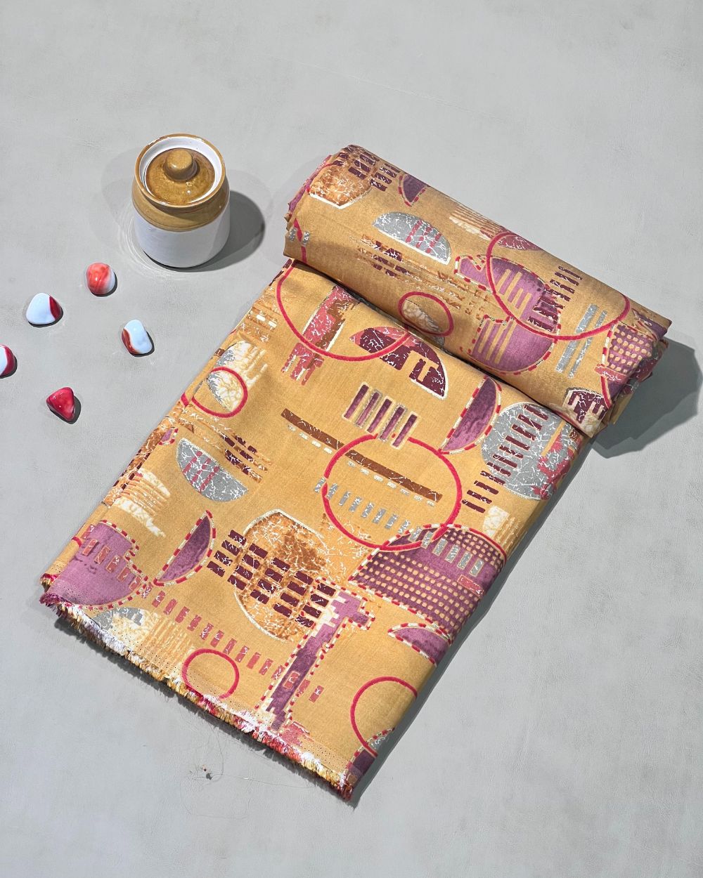 Printed Muslin (Foil) Mustard Colour 44 Inches Width