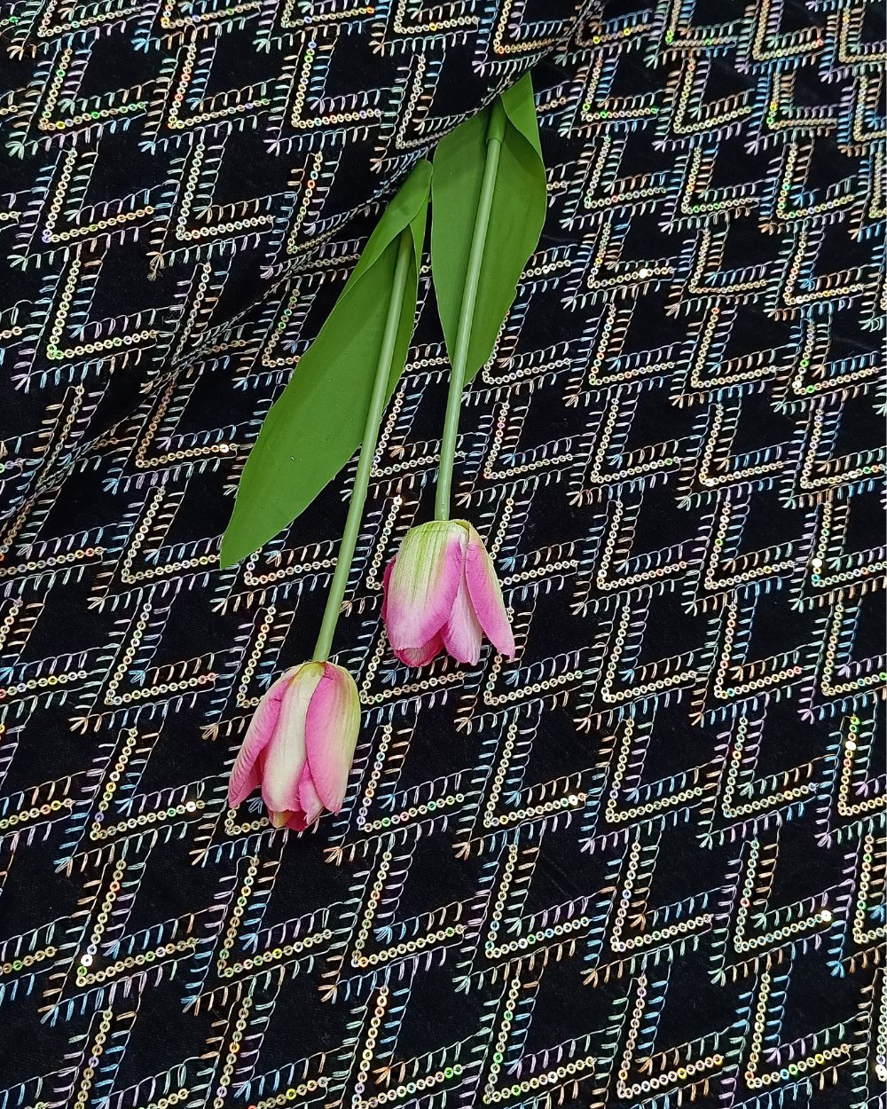 Velvet Work Black Colour 44 Inches Width