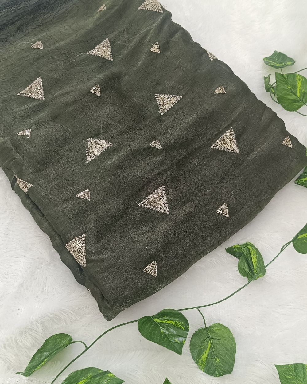 Space Silk Work Greyish Green Colour 45 Inches Width