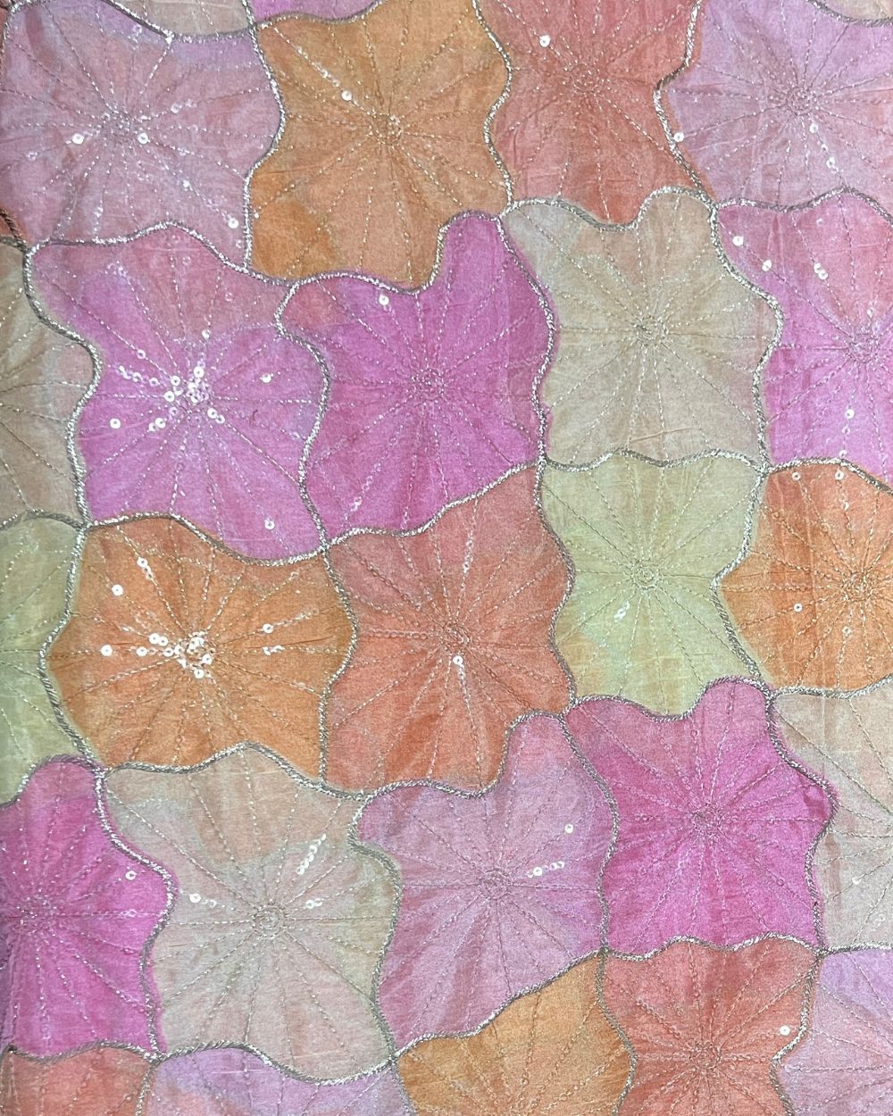 Position Print with Sequin Embroidery on Premium Organza Multicolor 42 Inches Width