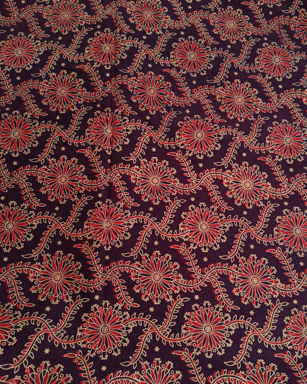 Ajrakh Cotton Natural Dye Block Printed Wine Colour 44 Inches Width