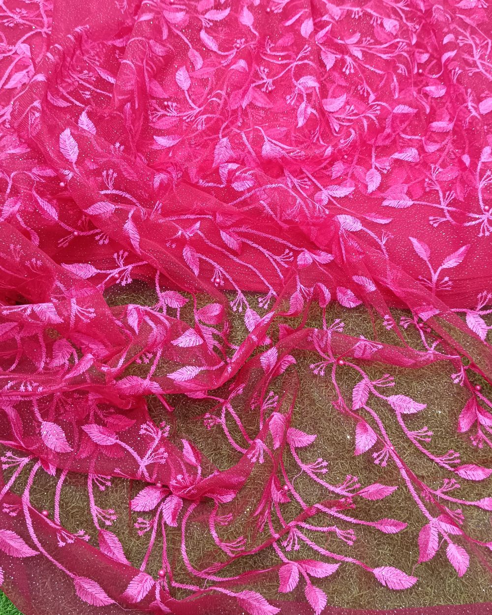 Moti Net Work Rani Pink Colour 42 Inches Width