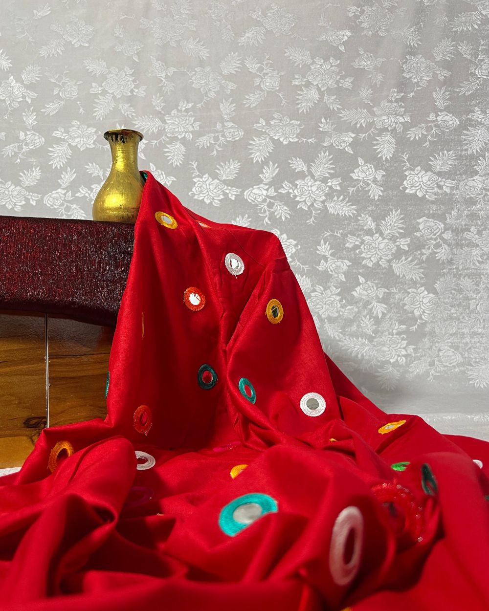 Rayon Gamthi(Rajasthani) Work Red (Multicolor) 44 Inches Width