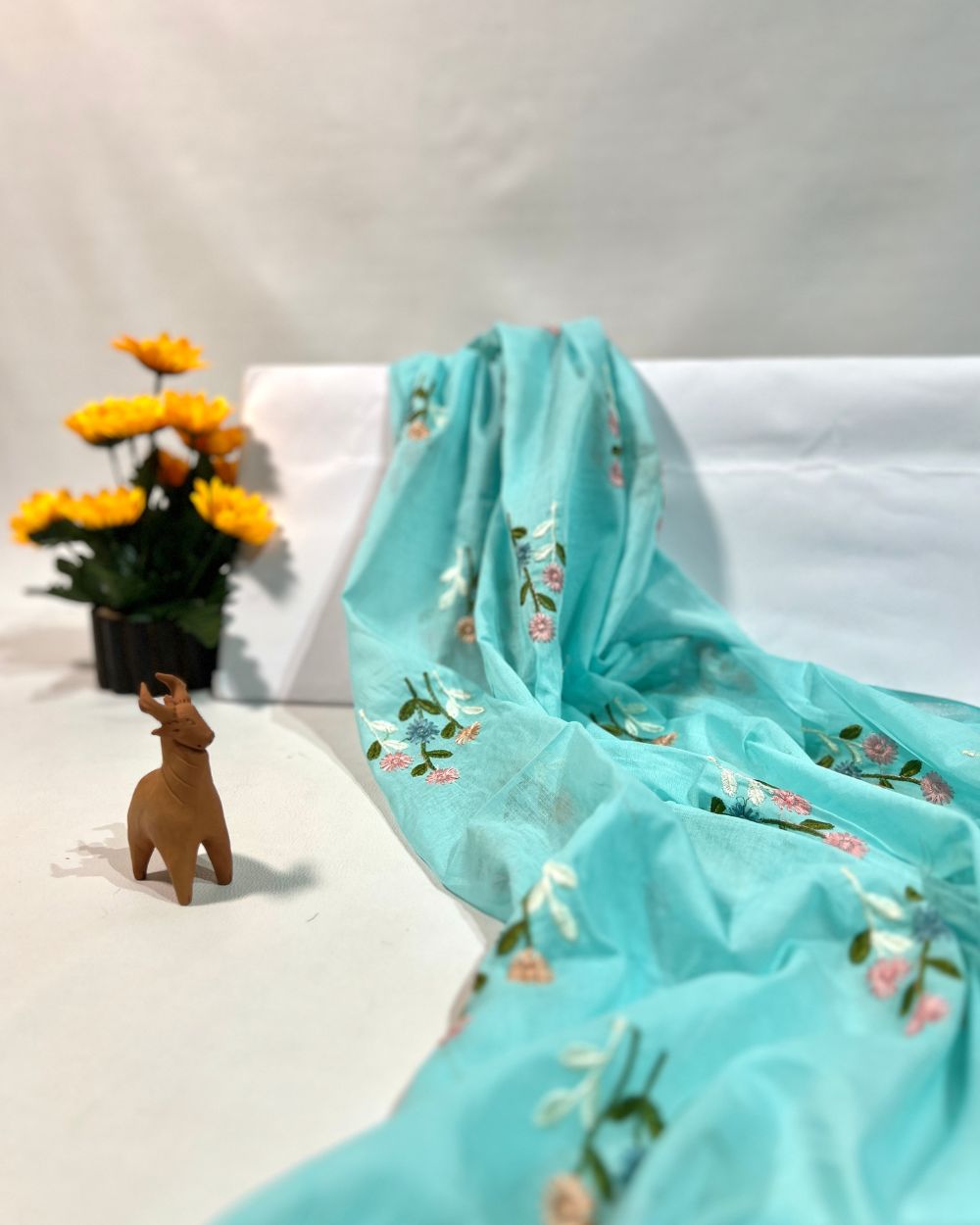 Mal Cotton with Thread Work Pastel Blue Colour 42 Inches Width