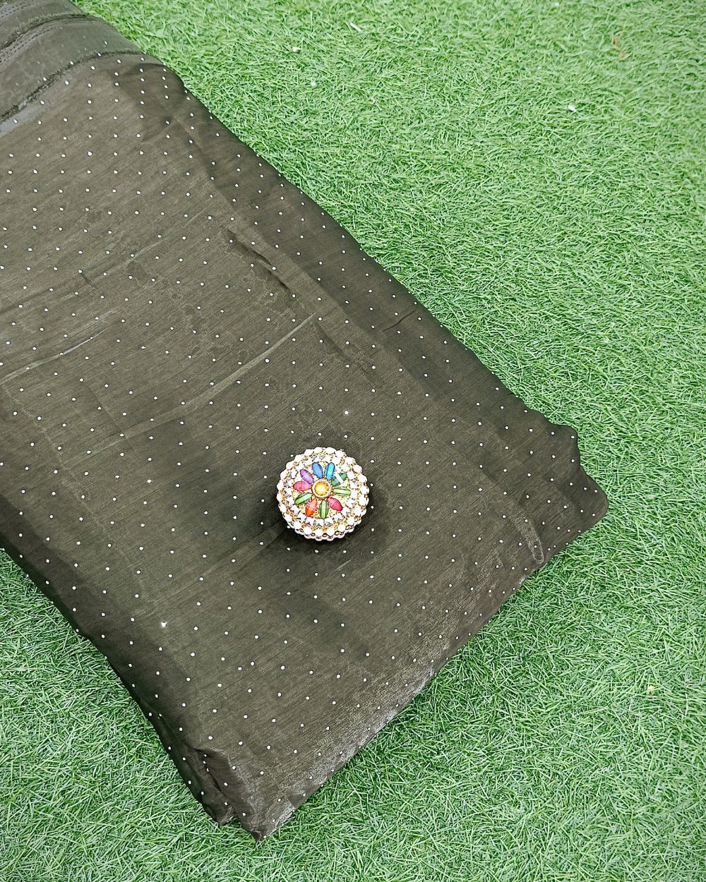 Jimmy Choo Stone Work Dark Mehandi Green Colour 44 Inches Width