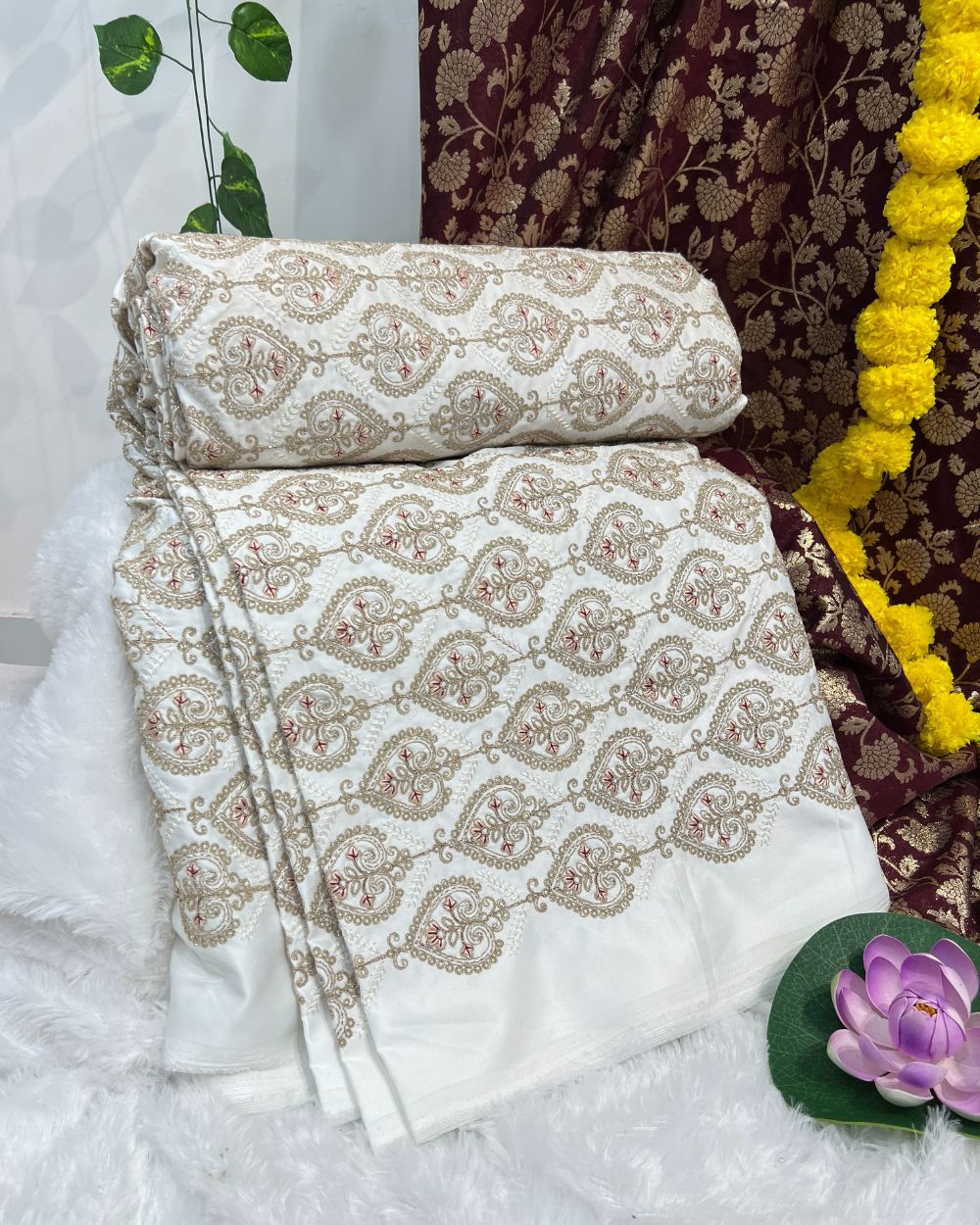 Malai Silk Work White Colour 42 Inches Width