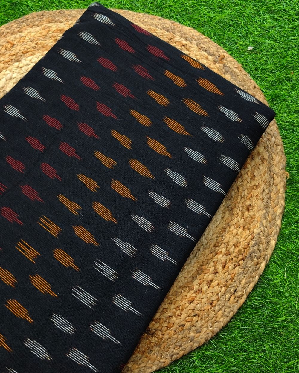 Woven Pure Cotton Ikat Black Colour 42 Inches Width