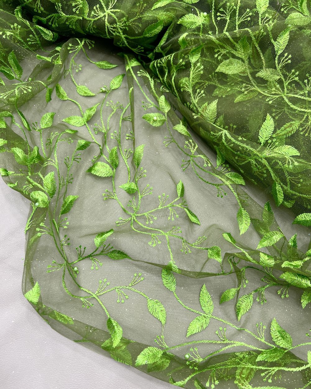 Moti Net Work Mehandi Green Colour 42 Inches Width