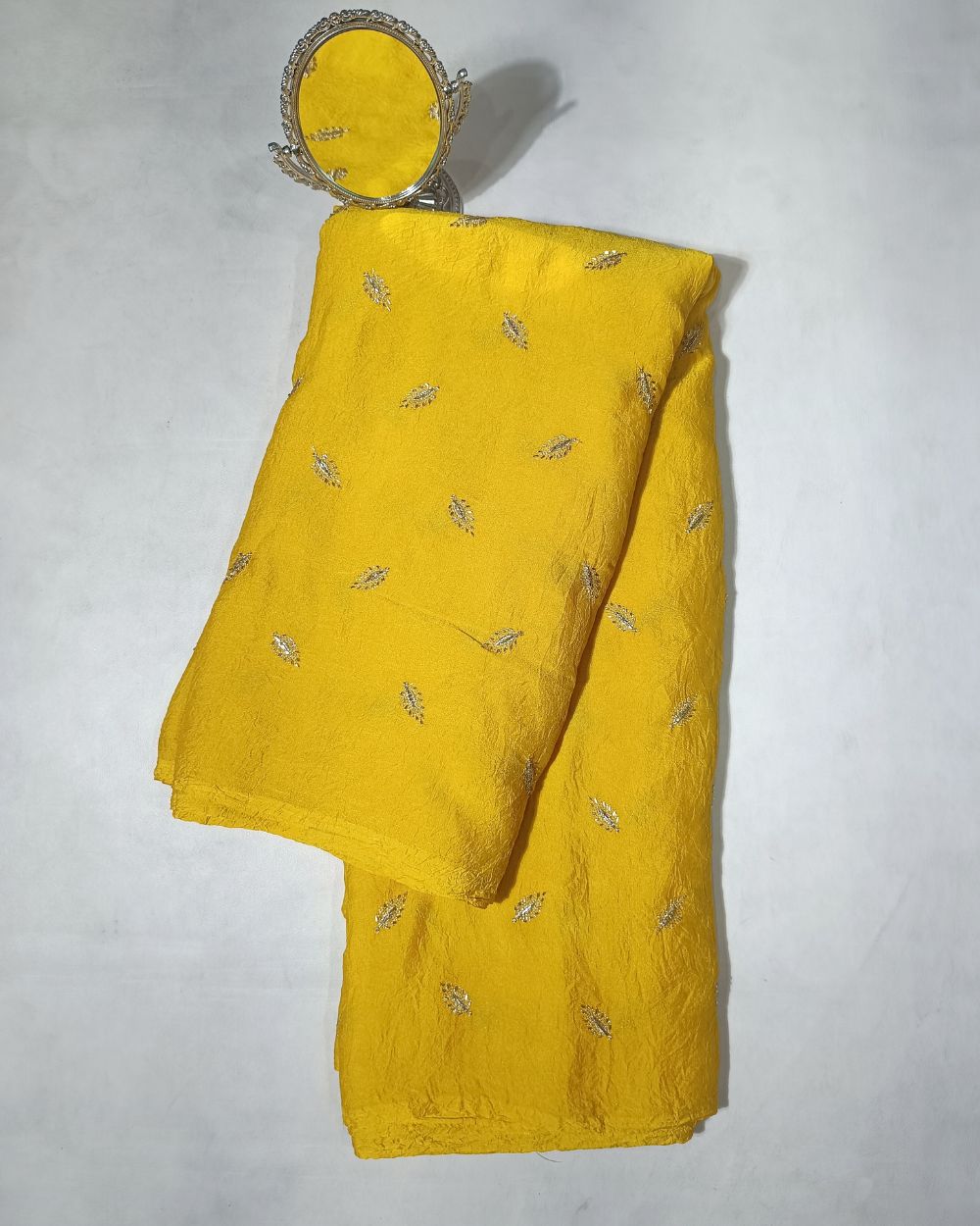Rangoli Crush Silk Work Mango Yellow Colour 44 Inches Width