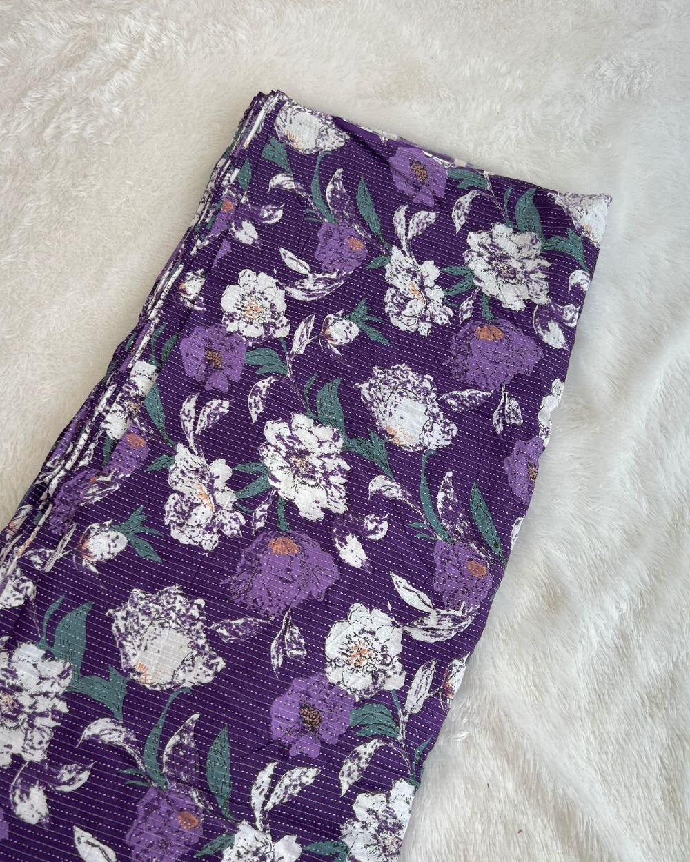 Printed Cotton Kantha Work Dark Purple Colour 42 Inches Width