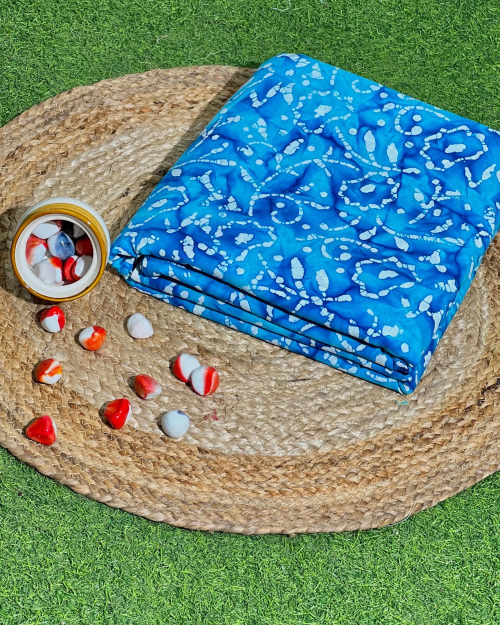 Cotton Hand Blocked Wax Batik Print Sky Blue Colour 46 Inches Width