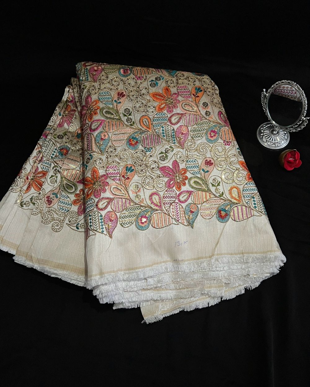 Mulberry Work Pearl White (Multicolor) 44 Inches Width