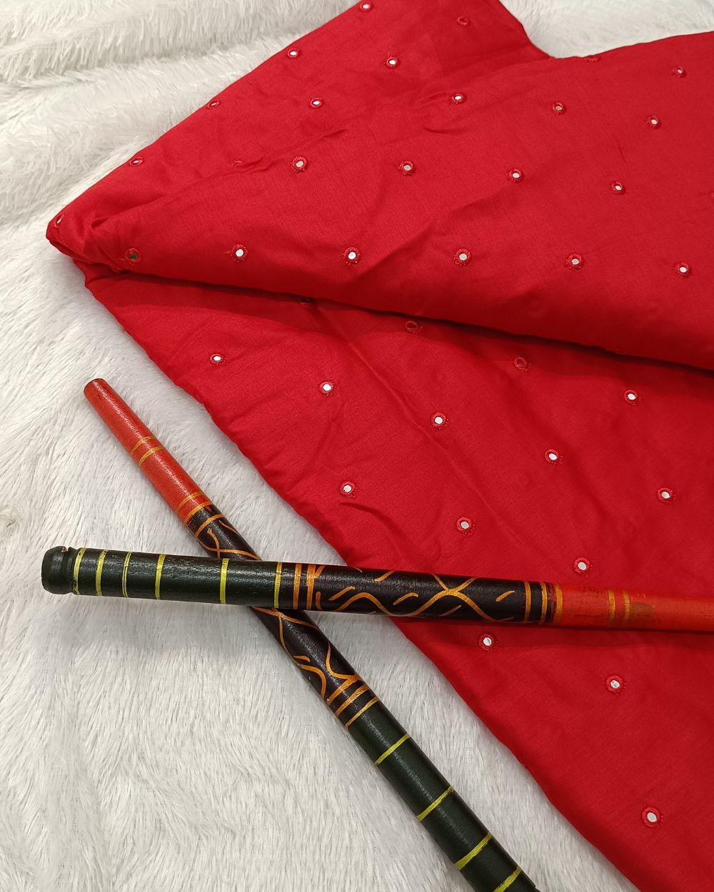 Cotton Abla Work Red Colour 42 Inches Width