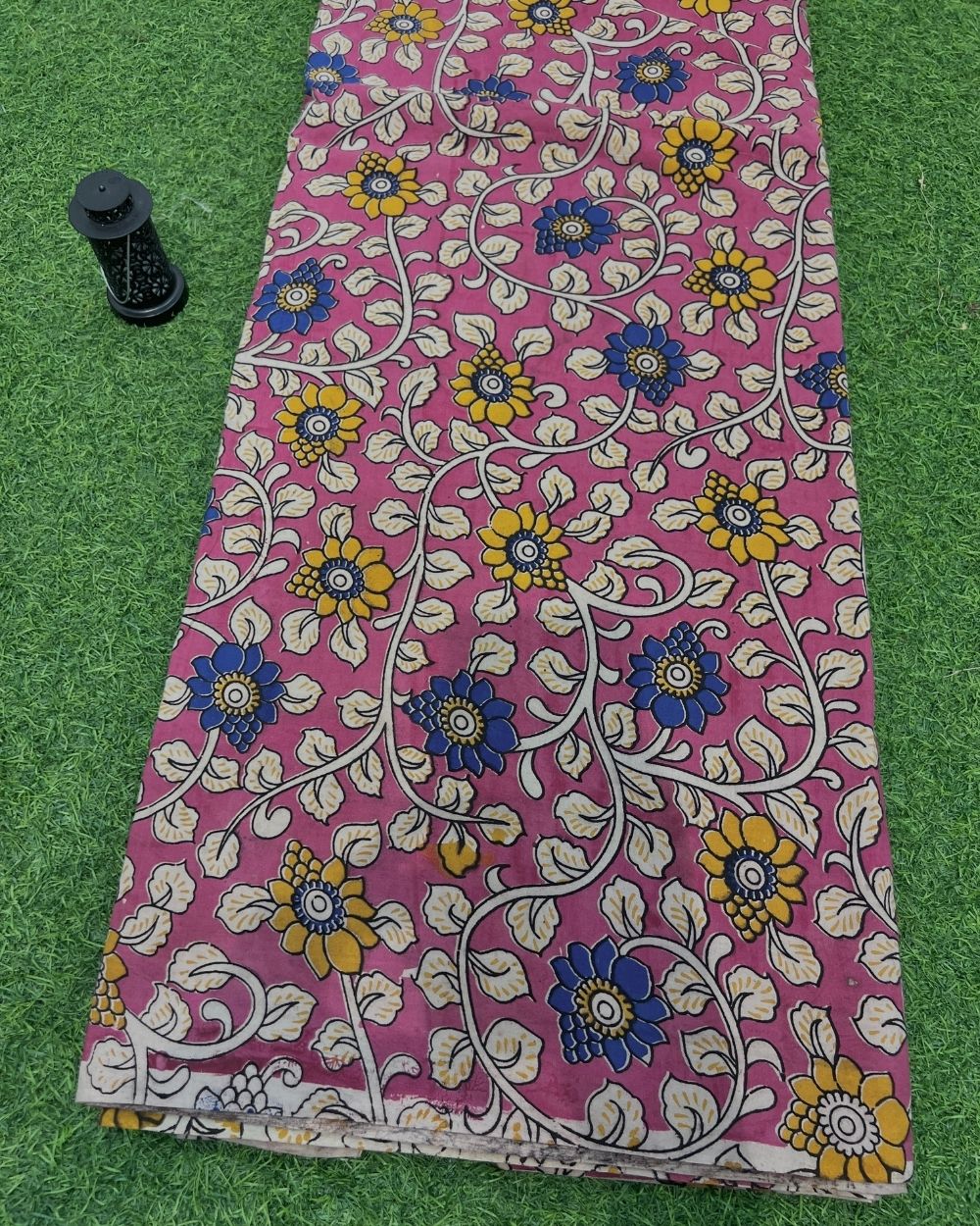Hand Block Printed Cotton Kalamkari Pink Colour 47 Inches Width