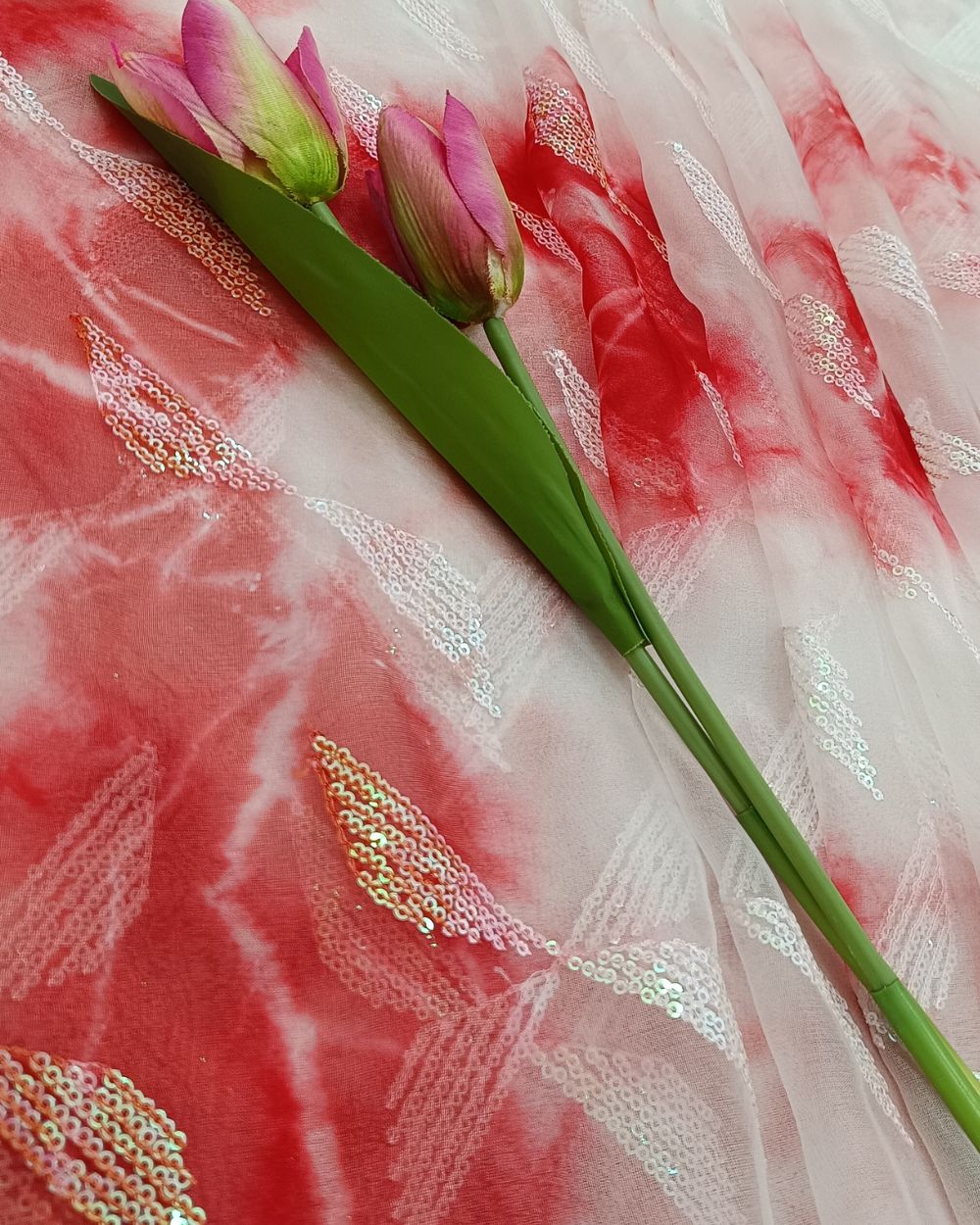 Organza Shibori Work Red Colour 44 Inches Width