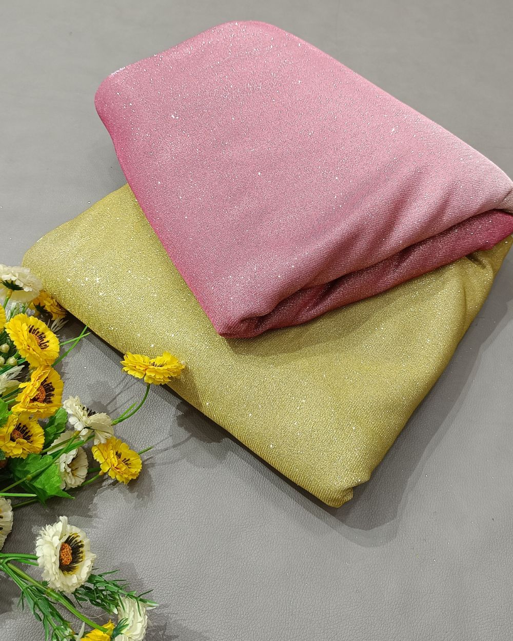 Imported Sparkle Dual Tone Shaded (Yellow & Pink) Colour 55 Inches Width