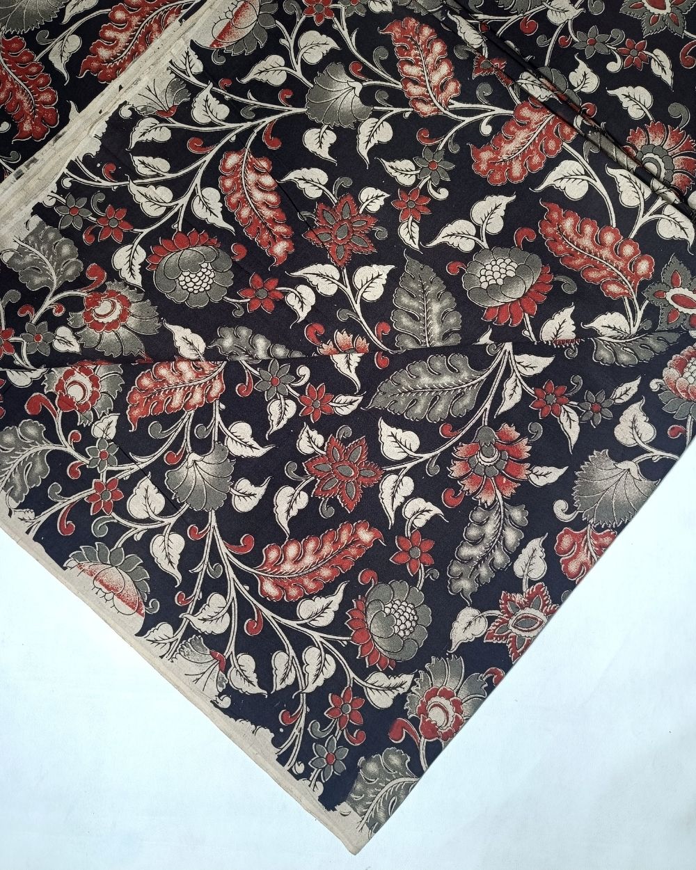 Hand Block Printed Cotton Kalamkari Black Colour 46 Inches Width