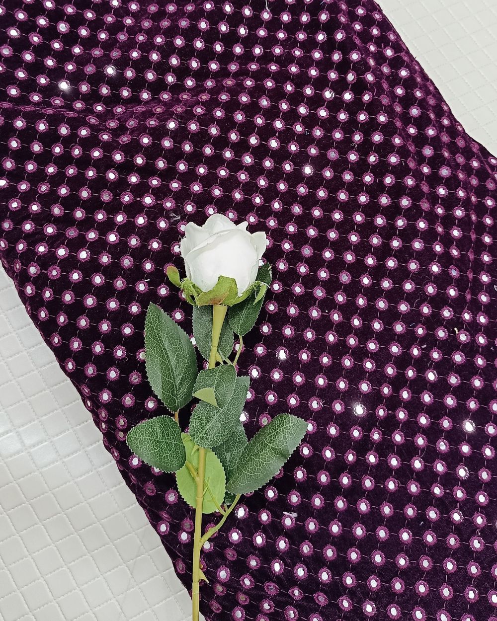 Velvet Abla Work Wine Colour 42 Inches Width