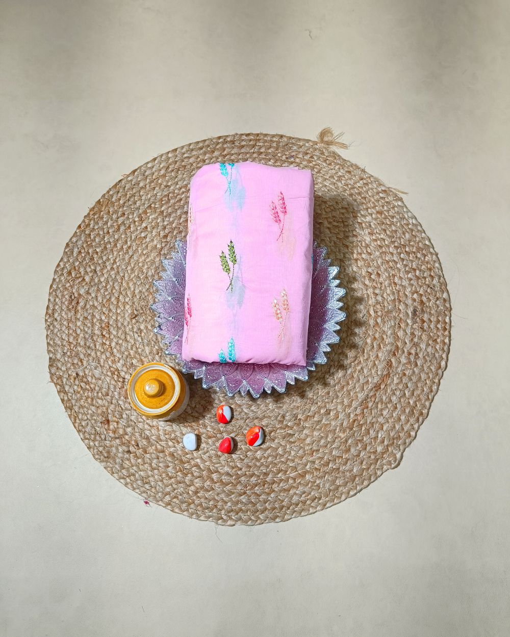 Mal Cotton with Thread Work Baby Pink Colour 40 Inches Width