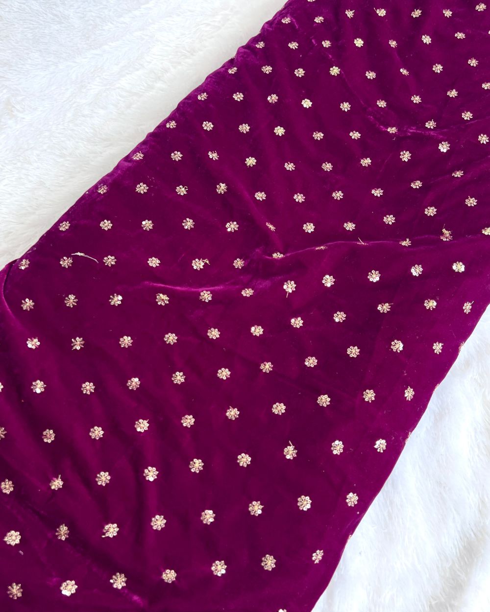Premium Velvet Butti Work Rani Pink Colour 44 Inches Width