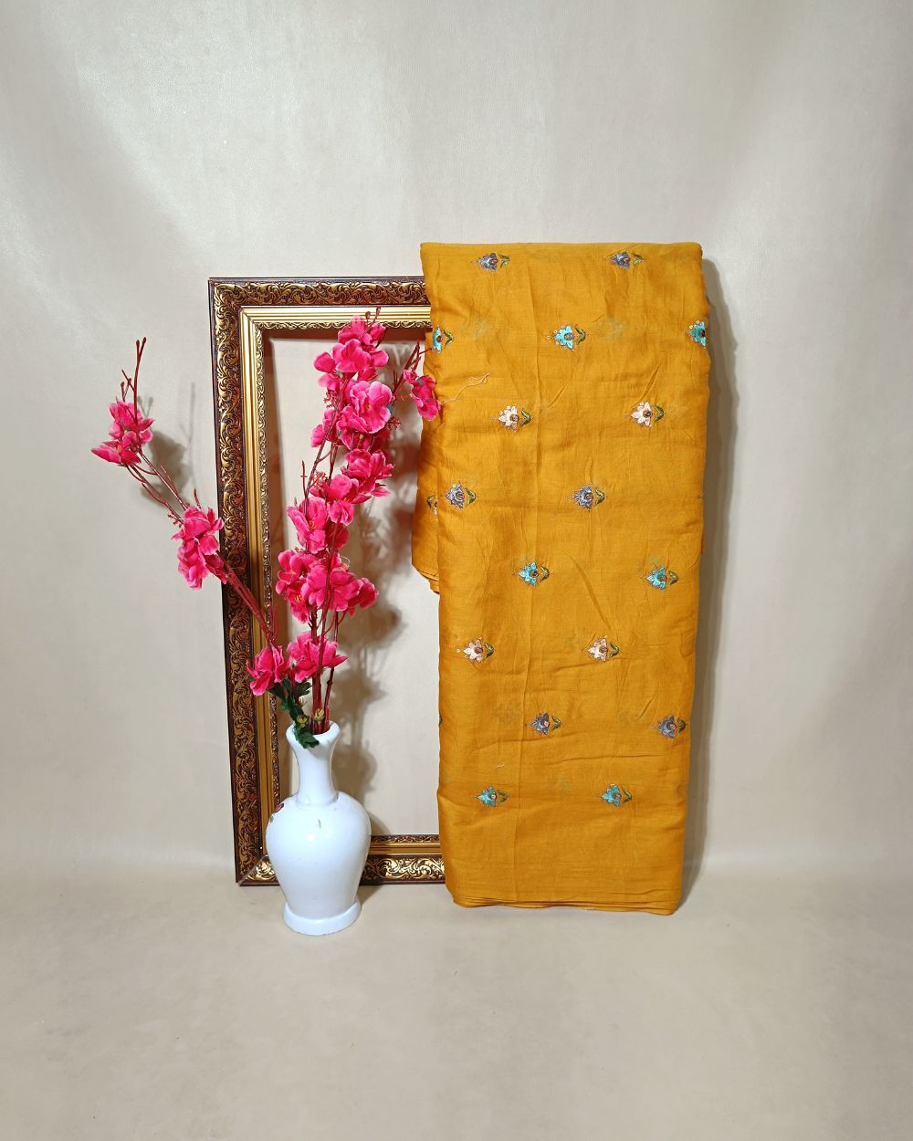 Mal Cotton Fabric | Thread Work | Mustard Yellow