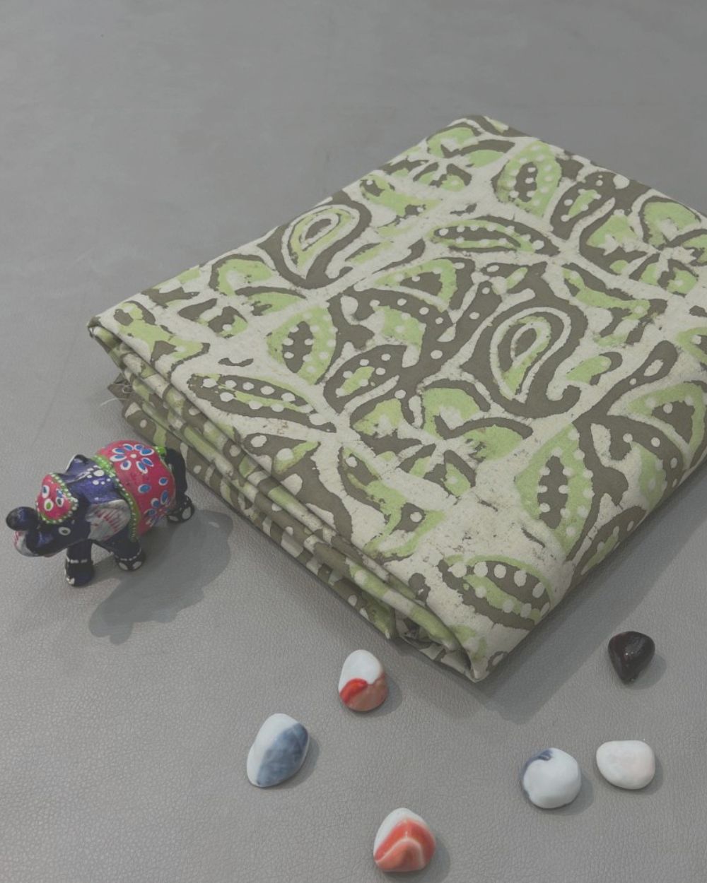 Cotton Dabu Hand Block Print Dusty Olive Green Colour 44 Inches Width