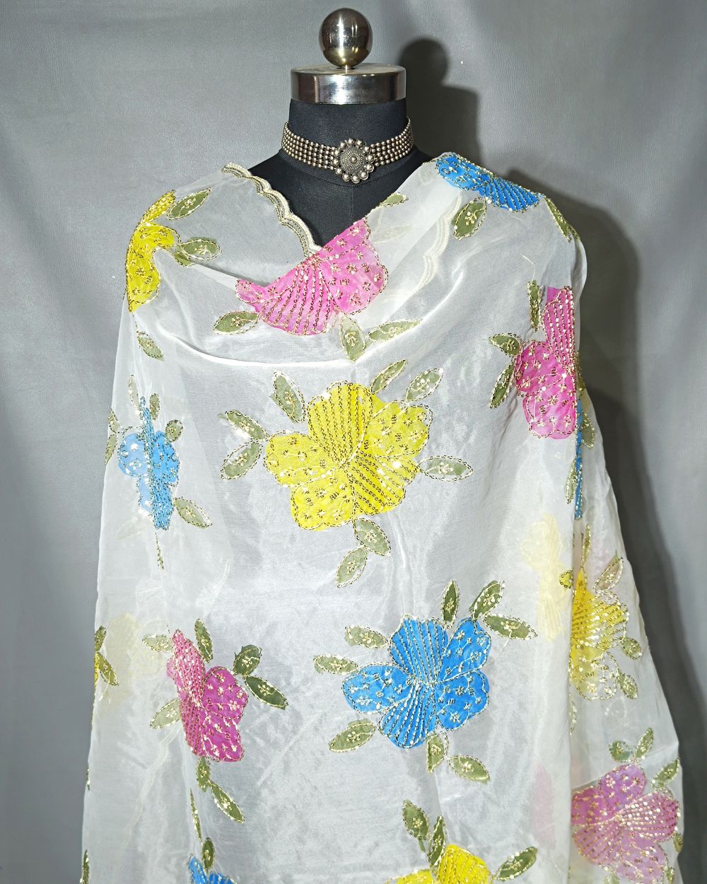 Premium Pure Soft Organza Work Dupatta White Colour 39 Inches Width