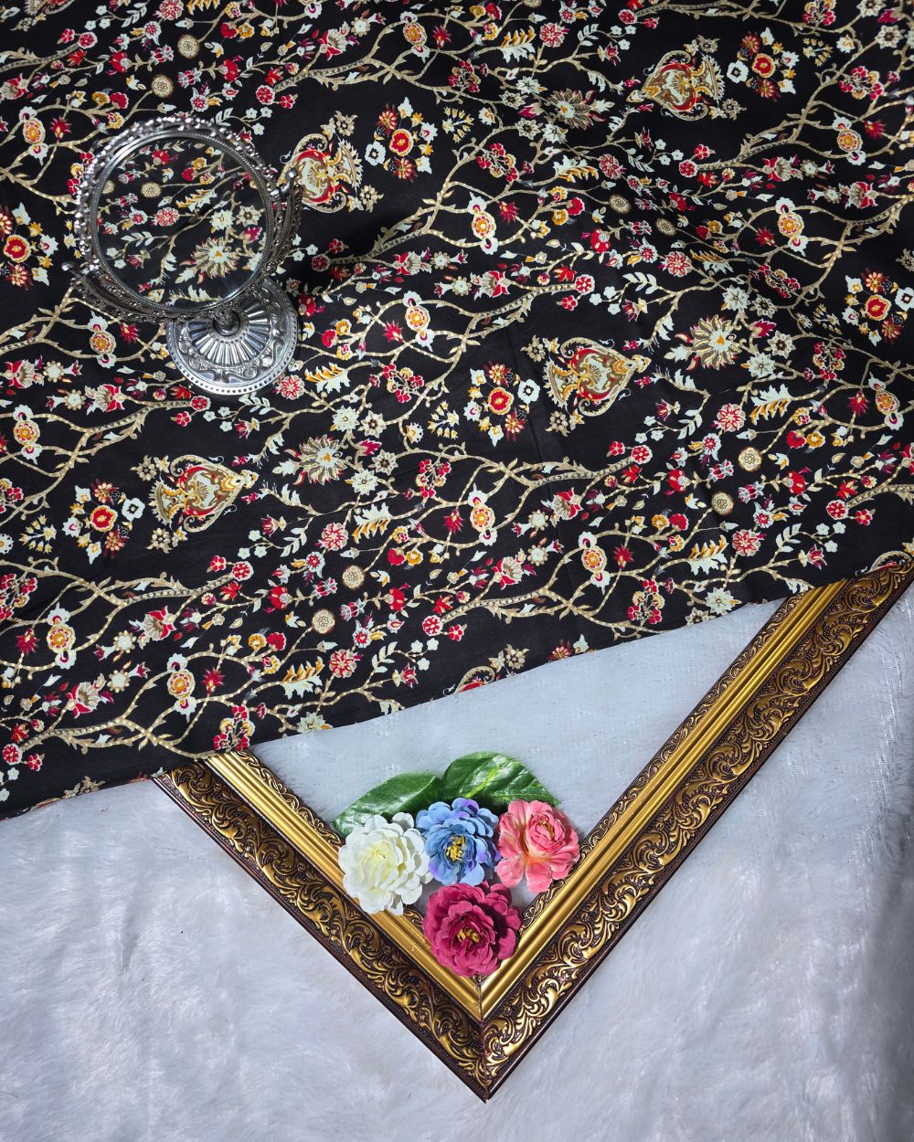 Rayon Foil Print Black Colour 45 Inches Width