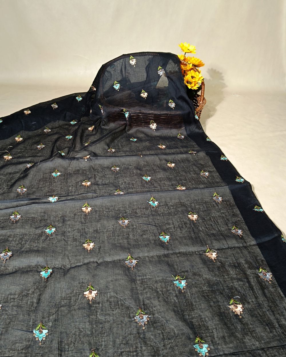 Mal Cotton with Thread Work Black Colour 40 Inches Width