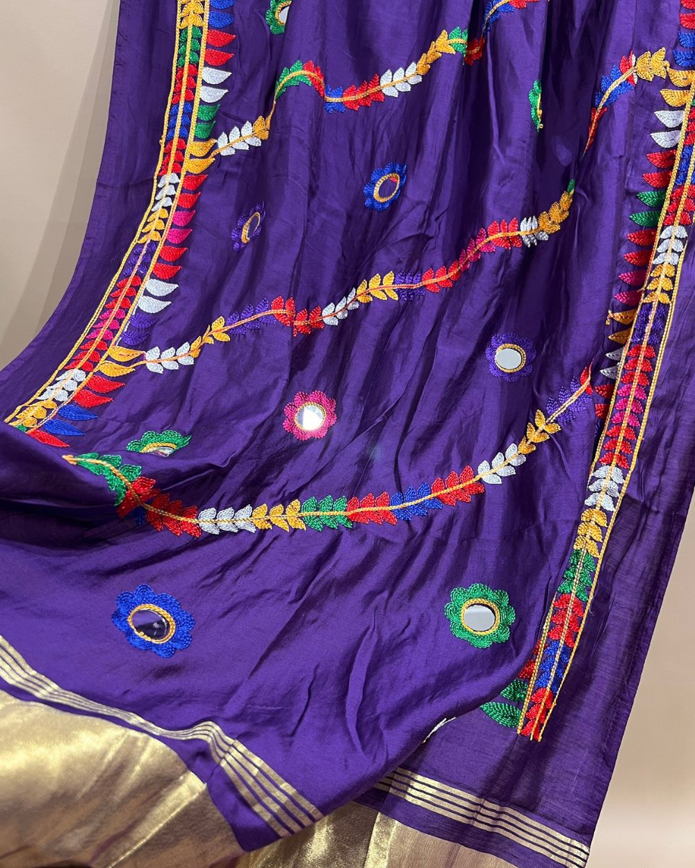 Abla Work Lagdi Patta Dupatta Art Silk Purple Colour 40 Inches Width