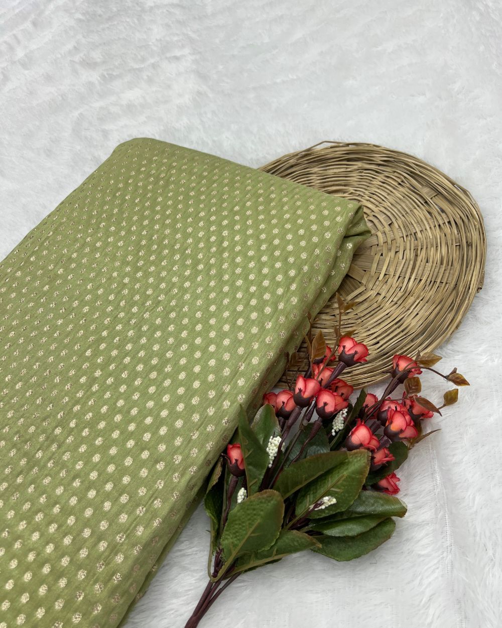 Chanderi Zari Work Parrot Green Colour 46 Inches Width
