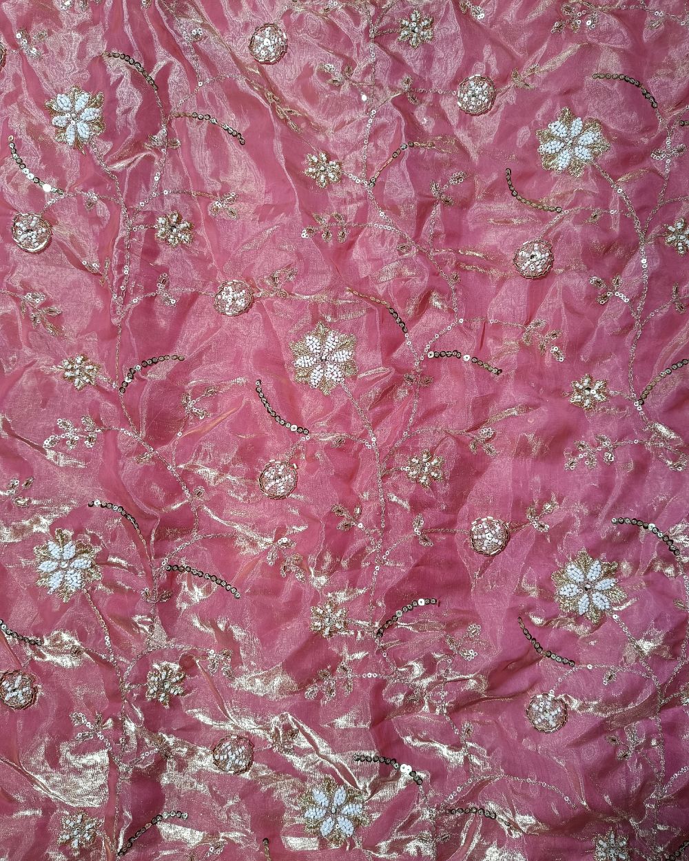 Space Silk Work Peach Pink Colour 44 Inches Width