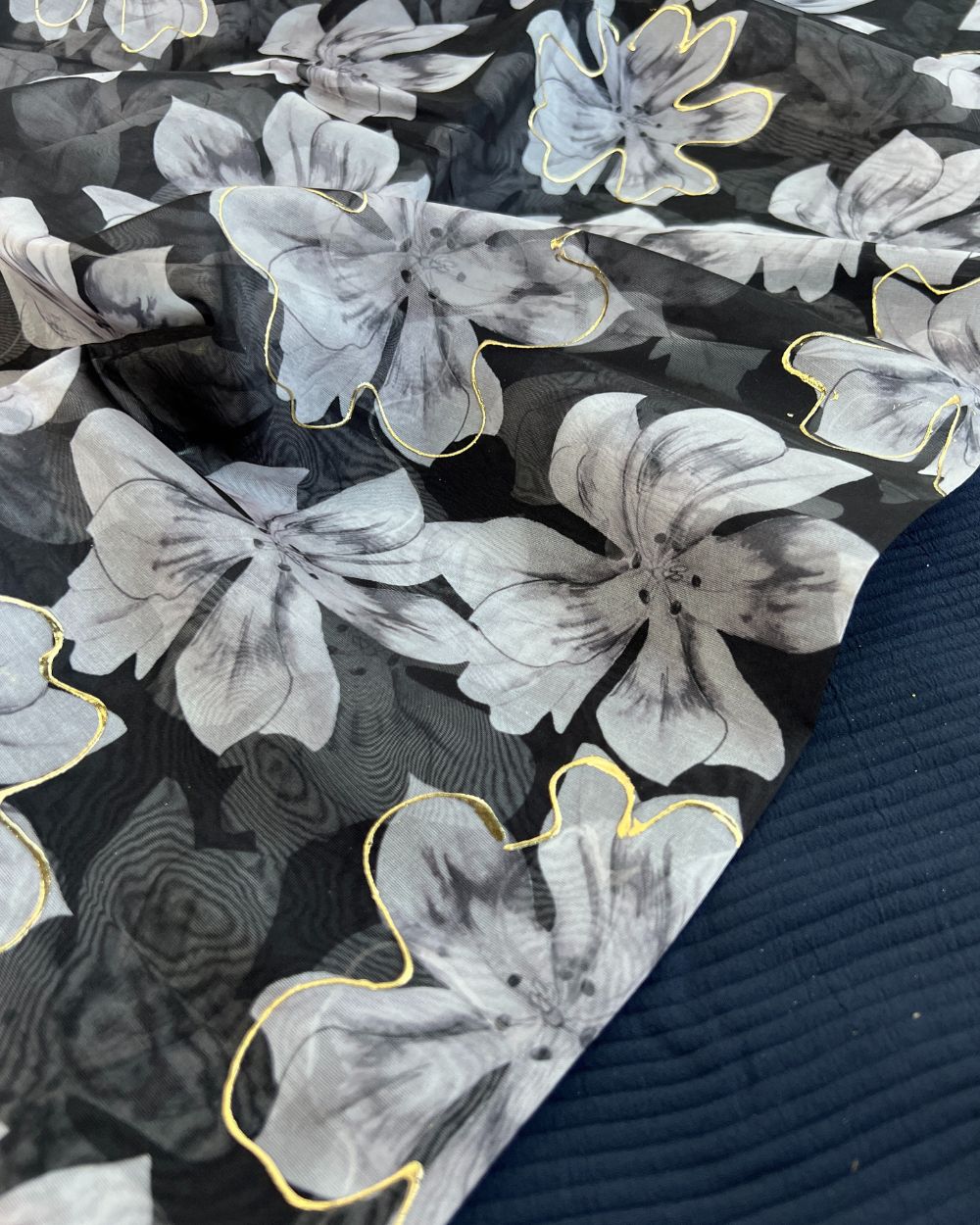 Premium Printed Organza Foil Black Colour 43 Inches Width