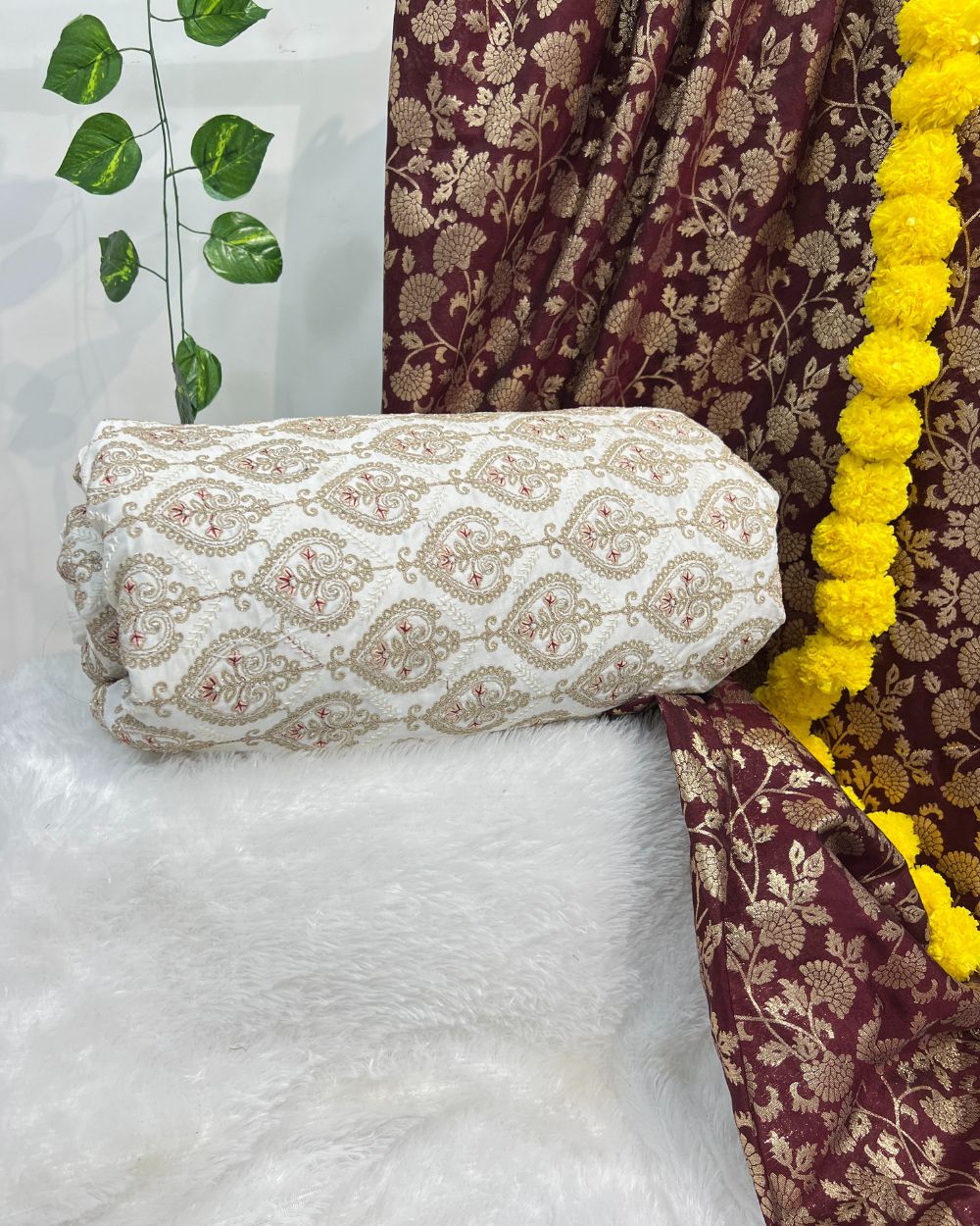 Malai Silk Work White Colour 42 Inches Width