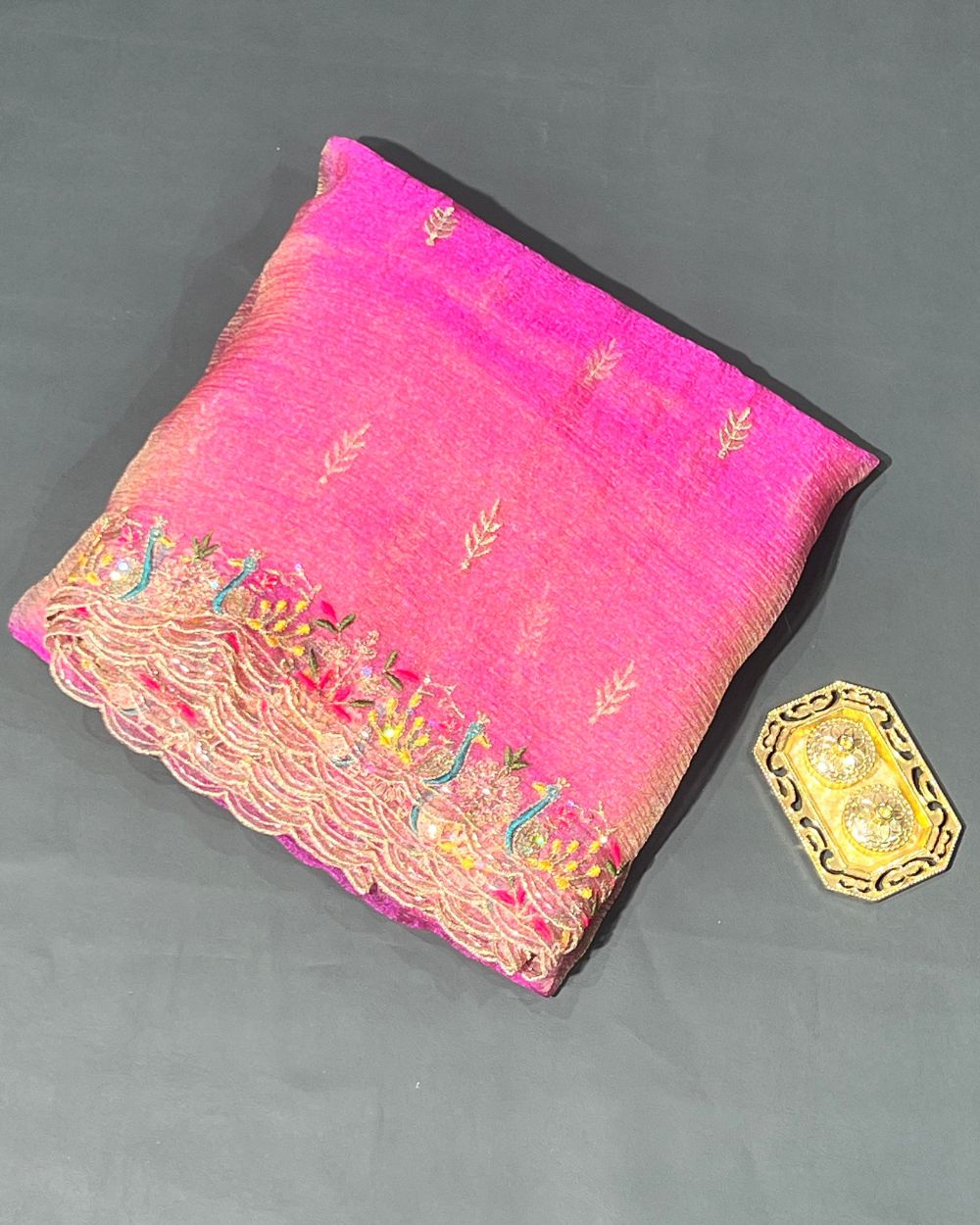 Premium Organza Crush Work Dupatta Fabric Blush Pink Colour 38 Inches Width