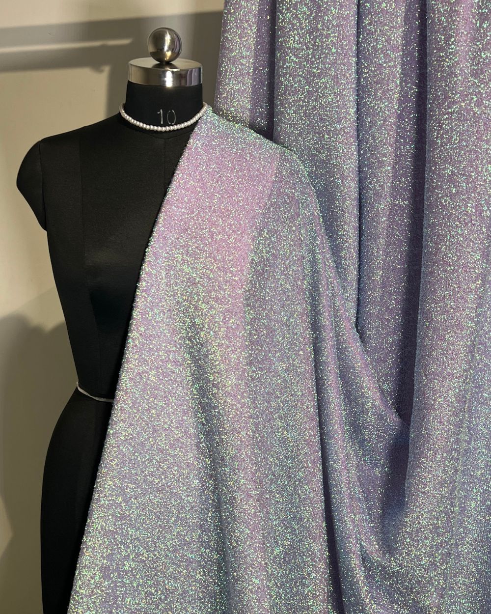 Imported Sparkling Tinsel Lurex Fabric Stretch Metalic Glitter Multicolor (Lavender) 60 Inches Width