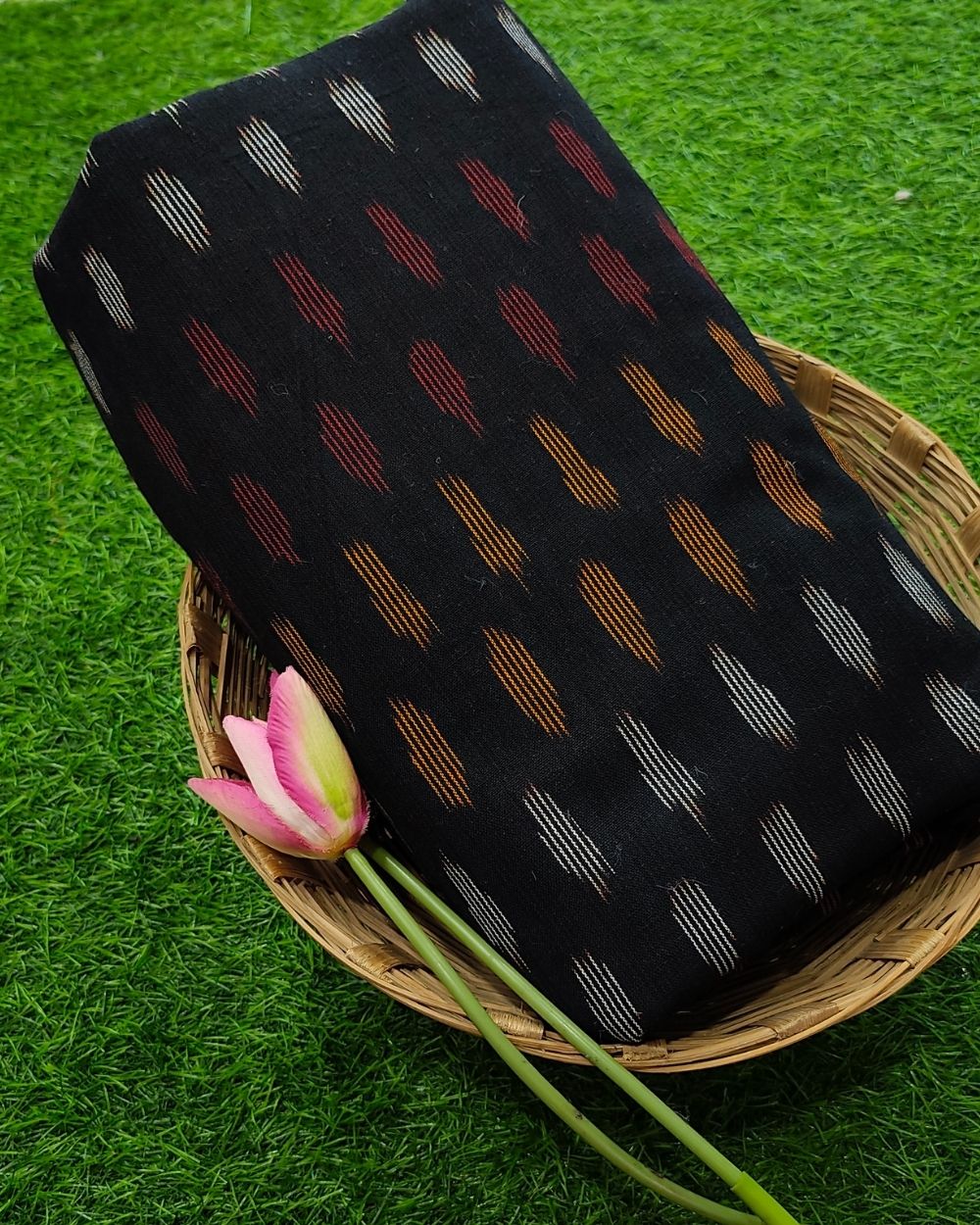Woven Pure Cotton Ikat Black Colour 42 Inches Width