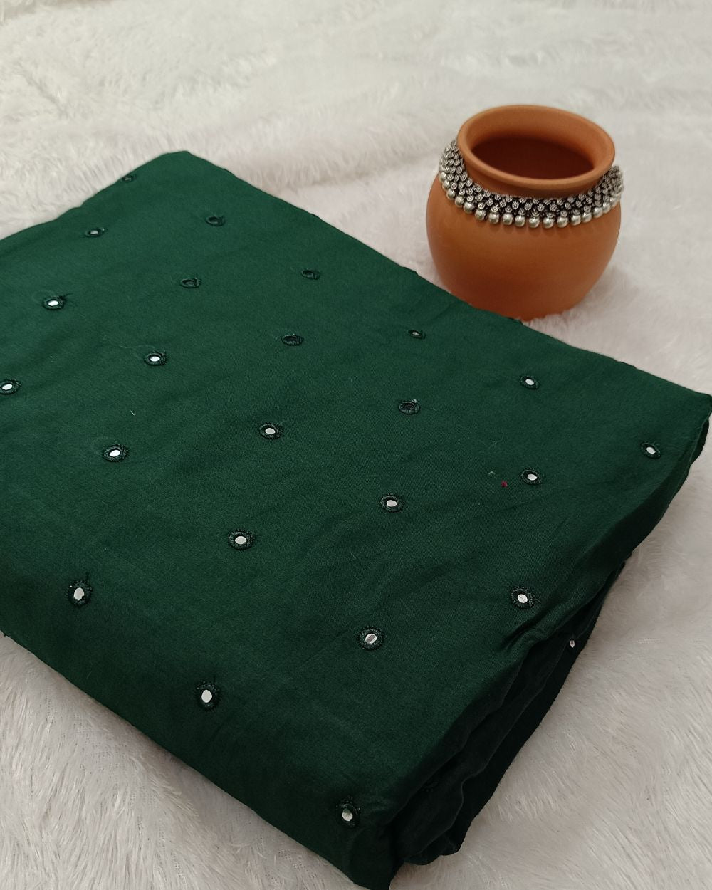Cotton Abla Work Bottle Green Colour 42 Inches Width