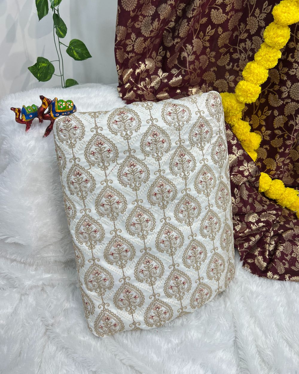 Malai Silk Work White Colour 42 Inches Width